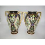 Pair of Noritake Porcelain 2 Handle Vases, 25cm