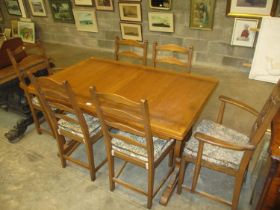 Ercol Draw Leaf Dining Table with 6, 2 Arm and 4, Dining Chairs