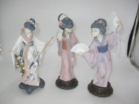 Three Lladro Geisha Figures