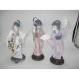 Three Lladro Geisha Figures