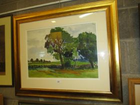 Indistinctly Signed Watercolour, Country Scene, 37x54cm