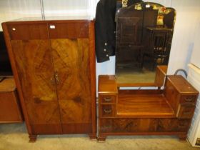 Figured Walnut Gentlemans Wardrobe and Dressing Table