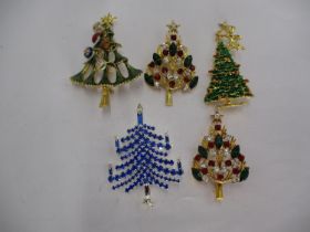Five Christmas Tree Brooches