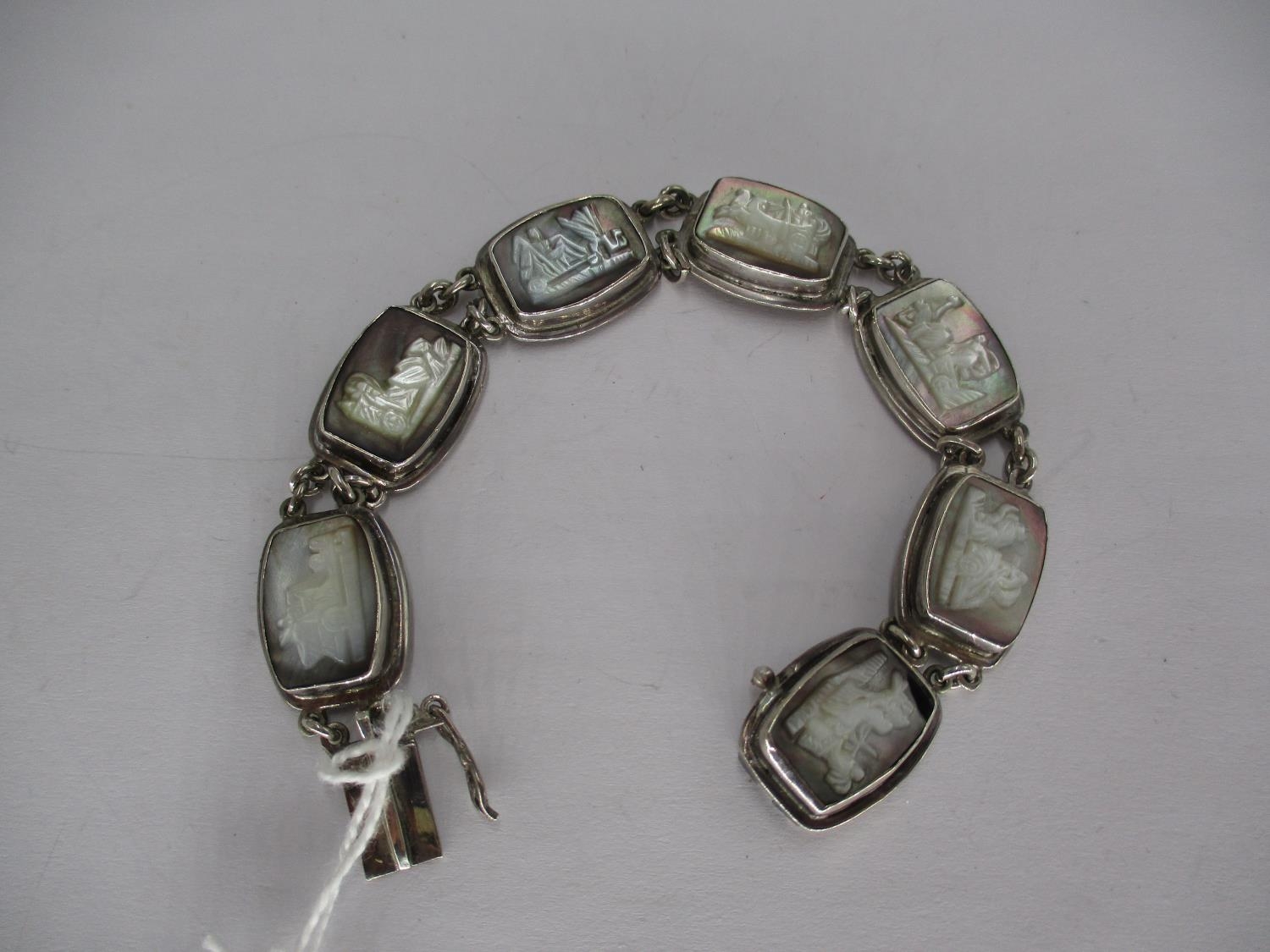 Silver and Carved Cameo Bracelet