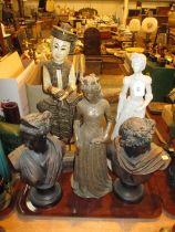 Three Figure Ornaments and 2 Busts