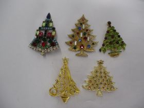 Five Christmas Tree Brooches