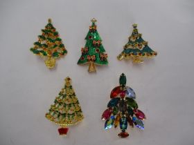 Five Christmas Tree Brooches