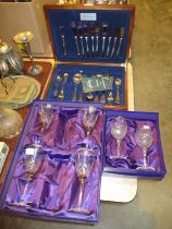 Boxes of 4 and 2 Wine Goblets and a Part Set of Housley Cutlery