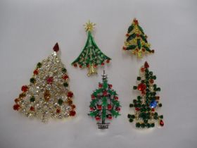 Five Christmas Tree Brooches