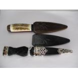 Horn and Wood Handle Sgian Dubh with 2 Leather Scabbards, along with a Faux Sgian Dubh