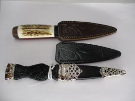 Horn and Wood Handle Sgian Dubh with 2 Leather Scabbards, along with a Faux Sgian Dubh
