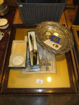 Pocket Watch, 3 Coins, Silver Plated Basket, Servers, Butter Dish and a Print