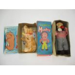 Japanese Wind Up Snuffing Rooting Pig and a Mechanical Thirsty Monkey, Both Boxed