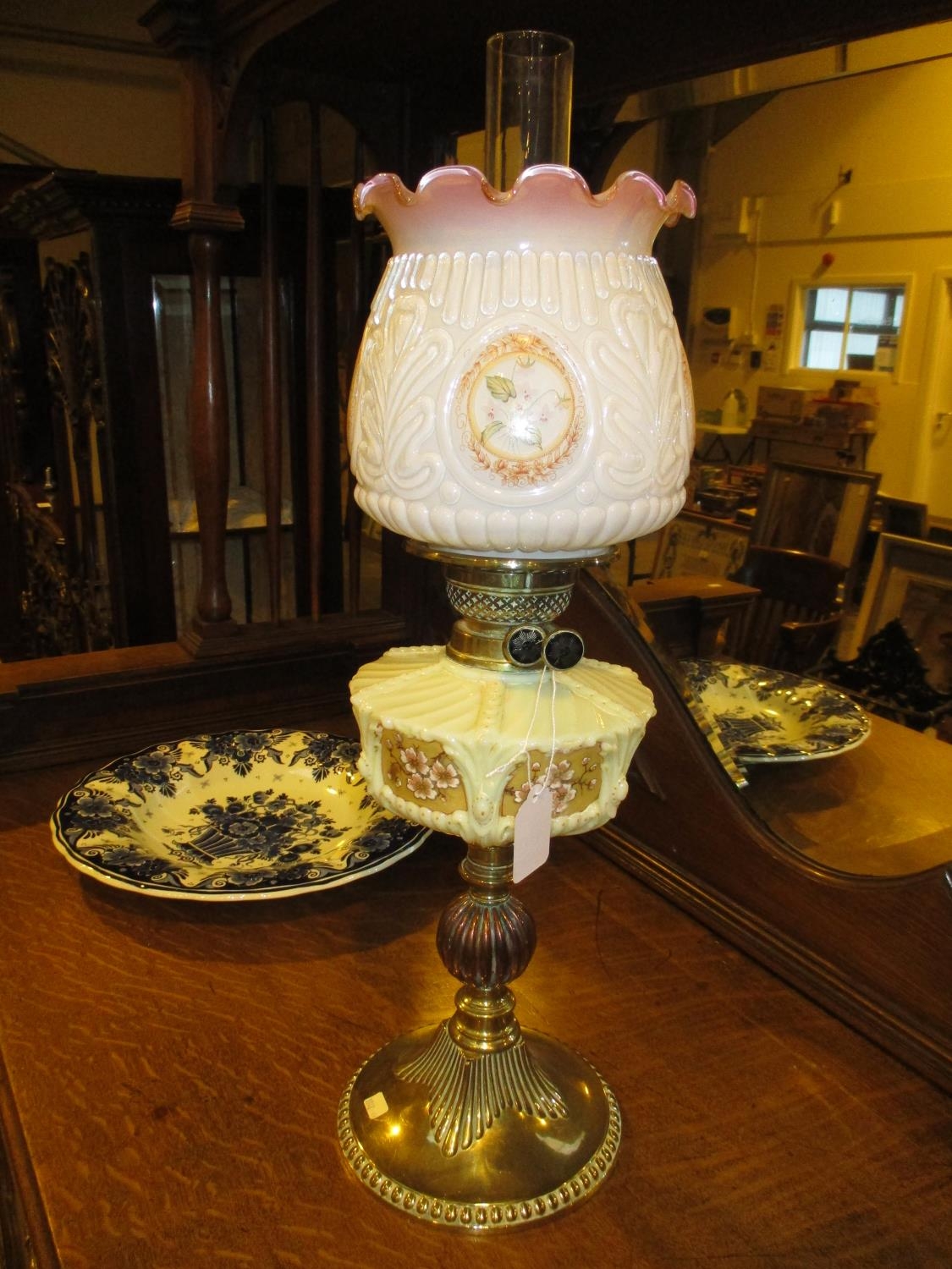 Victorian Brass and Copper Base Oil Lamp