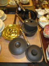 Eight Metal Cooking Pots and a Reproduction Bed Warmer