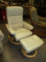 Ekornes Cream Leather Stressless Chair with Stool