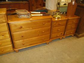 Pine Chest of 3 Drawers and Pair of Bedside Chests, 90 and 47cm