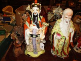 Pair of Chinese Porcelain Figures, Native American Figures and a Glass Vase
