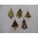 Five Christmas Tree Brooches