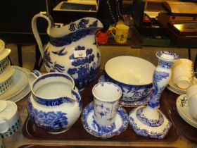 Spode Italian Candlestick, Royal Doulton Willow Jug and Other Blue and White Items