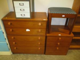 Stag Teak Chest of 5 Drawers, Bedside Chest and Stool