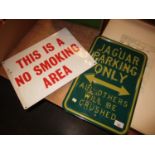 Jaguar Parking and No Smoking Metal Signs