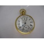 Continental 18ct Gold Open Face Pocket Watch having Dual Subsidiary Dials, 96.71g total, 5cm