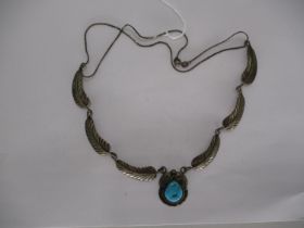 Navajo Silver and Turquoise Pendant Necklace by L. Reeves