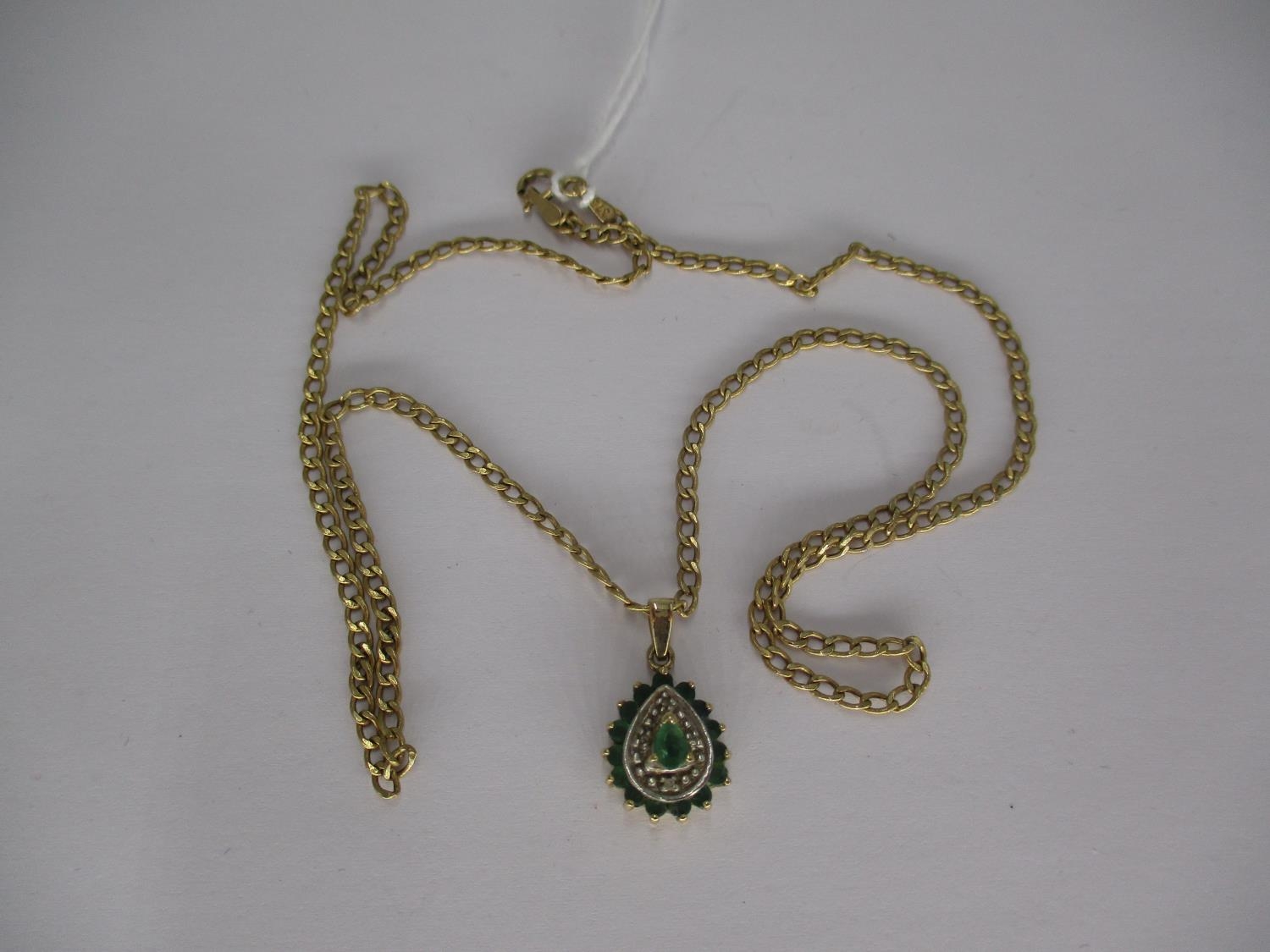 9ct Gold Emerald and Diamond Pendant with 9ct Gold Chain, 3g total