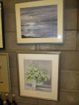 Olive Davidson, 2 Acrylic Paintings, Moonlight Over Mull and a Still Life, 34x41cm and 38x31cm
