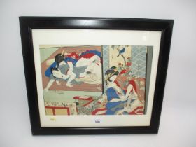 Japanese Wood Cut Shunga Print, 21x31cm