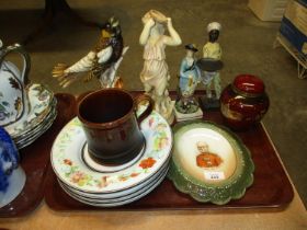 Four Victorian Floral Painted Glass Plates, Lord Roberts Plaque, Crown Devon Ginger Jar and 4