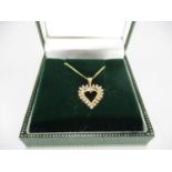9ct Gold Diamond Set Heart Pendant with Chain, 3.34g