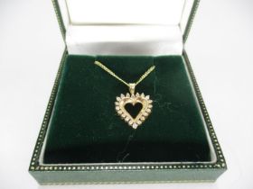9ct Gold Diamond Set Heart Pendant with Chain, 3.34g