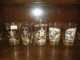 Five Glass Tumblers - Good Old Morton Winners of The Scottish Cup 1921-22, Good Old Airdrieonians