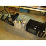 Shark Vacuum, Microwave, Box of Ornaments, Painted Wood Bucket etc