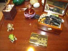Clover Musical Compact, Box of Jewellery, Scent Bottle, Frog and Tortoise Trinket Boxes