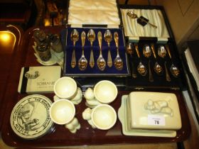 Lurpak Butter Dish and 4 Egg Cups, Cased Cutlery, Horn Condiment Set and 2 Tins