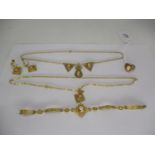 Two Silver Gilt and Cameo Set Necklaces, Bracelet, Ring and Pair of Ear Clips