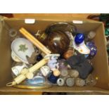 Box of Collectables including Scent Bottles, Tea Pot Stand, Cloisonne etc
