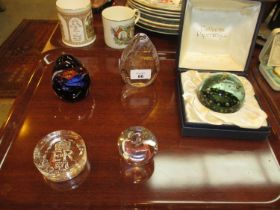 Two Caithness Paperweights and 3 Others