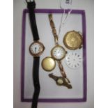 Ladies 18ct Gold Watch on a 9ct Gold Expanding Bracelet, Ladies 18K Gold Fob Watch, Ladies 9ct