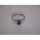 Platinum, Tanzanite and Baguette Cut Diamond Art Deco Style Ring