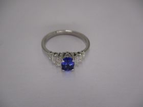 Platinum, Tanzanite and Baguette Cut Diamond Art Deco Style Ring