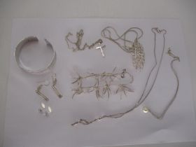 Silver Cuff Bangle, Bracelet, 4 Necklaces and 2 Pairs of Earrings