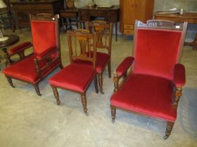Pair of Victorian Oak Parlour Chairs and Pair of Side Chairs