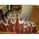 Sets of 6 Etched Glass Wine Goblets and Port Glasses, and Sets of 4 Sherry Glasses and Tumblers