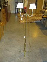 Brass Standard Lamp on Tripod Base