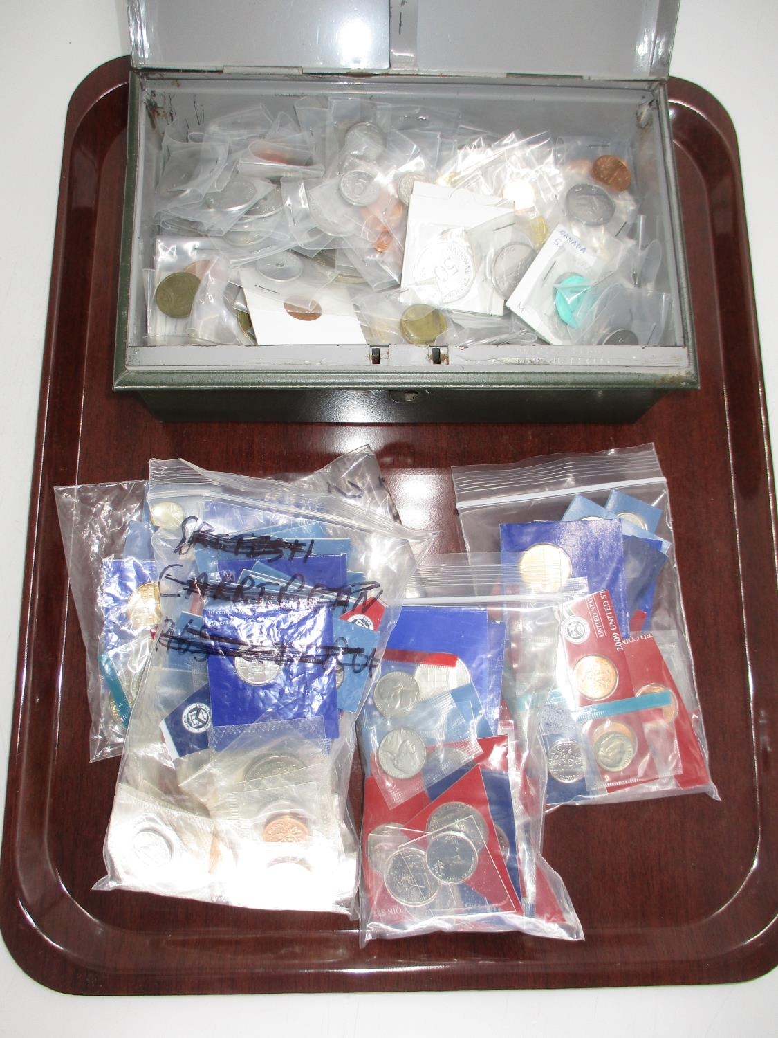 Tin Box with a Large Collection of Coins