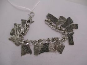 American Vintage Silver Charm Bracelet, each Charm Formed as the Border Outline of Various Named